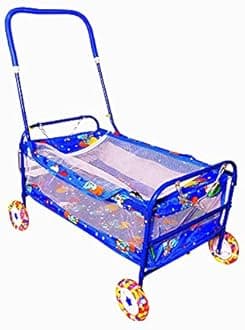 AVANI METROBUZZ Mosquito Net Jhulla Cradle with Swing for New Born Baby 1-2 Years Babies-Newborn Baby Cotton Baby Sleep Swing Cradle-Baby Jhula Jhoola Set with Mosquito Net and Spring (EvaBlue)