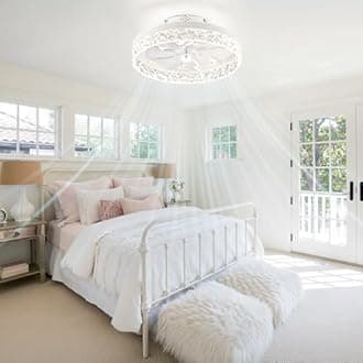 LEDIARY 15.7" Modern Ceiling Fans with Lights and Remote, Dimmable Low Profile Ceiling Fan, Flush Mount Ceiling Fan, Stepless Color Temperature Change and 6 Speeds - White