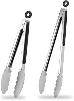 9"+12" Kitchen Tongs, Stainless Steel Grill Tongs Cooking Tongs, for Cooking Barbecue, BBQ Grilling, Buffet Serving (9"+12")