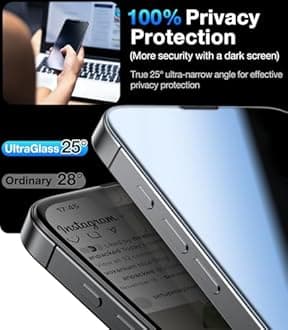 UltraGlass Top 9H+ Glass for iPhone 16e Privacy Screen Protector [No.1 Military Grade Shatterproof & Longest Durable] iPhone 16e Screen Protector Tempered Glass Anti Spy, 2 Pack