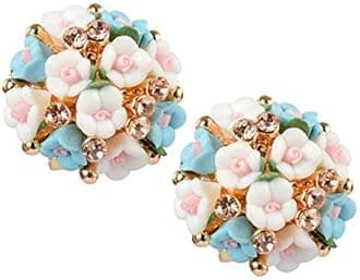 YouBella White and Blue Gold Plated Flower Shape Earrings for Women
