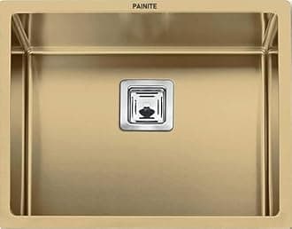 PAINITE 24 x 18 x 10 Gold Handmade Matt Finish Single Bowl 304 Grade Stainless Steel Kitchen Sinks