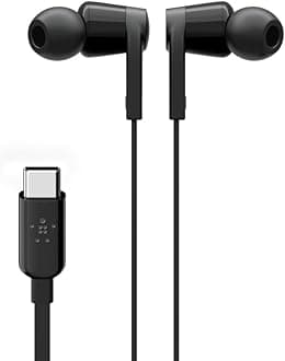 Belkin SoundForm Wired Earbuds with USB-C Connector, In-Ear Earphones w/ Microphone - Headphones for iPhone 15, iPad Mini, Galaxy, Android, and More with USB-C Connector (USB-C Headphones) - Black