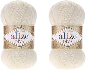 Alize Diva Yarn Hand Knitting Yarn 100% Microfiber Acrylic Yarn Alize Diva Silk Effect Crochet Yarn Arts Lace Crafts 2 Balls 200g 62 Light Cream