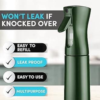 Hula Home Continuous Spray Bottle (10.1oz/300ml) Empty f falkiya Fine Plastic Water Mist Sprayer – For Hairstyling, Cleaning, Salons, Plants, Essential Oil Scents & More (Green)