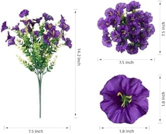 HyeFlora Artificial Flowers for Outdoors Fake Plants Outside Decoration, 12 Bundles Silk Purple Morning Glory with Eucalyptus UV Resistant Look Real Faux Flower for Planter Front Door Porch Patio Yard