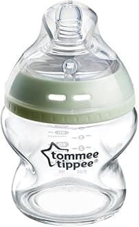 Tommee Tippee Closer to Nature Glass Baby Bottle, Slow Flow Breast-Like Teat with Anti-Colic Valve, 150ml, Pack of 1, Clear