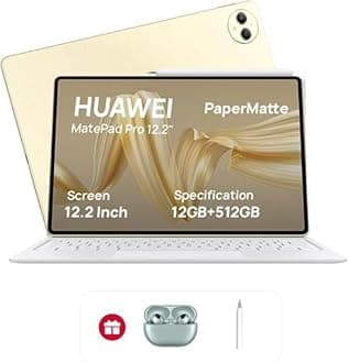 MatePad Pro 12.2" PaperMatte Tablet, 2.8K Tandem OLED 144 Hz FullView Display, Large battery, Super Charge, Wifi, 12GB+512GB, HUAWEI Glide Keyboard, Professional GoPaint APP, Gold + Gifts