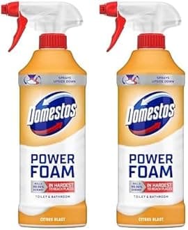 Power Foam Citrus Blast Toilet & Bathroom Cleaner Spray sprays upside down & kills 99.99% of germs for cleaning inside the toilet & around bathroom 450 ml (Pack of 2)