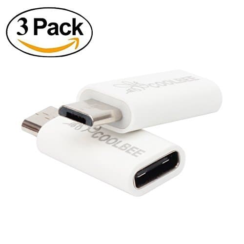 Type C to Micro USB Adapter 3-Pack, Coolbee USB-C Female to Micro USB Male Charge Sync for Type C Cable to Micro USB Device Smartphone, Tablet, Power Bank,GPS (White)