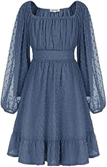 GRACE KARIN Girls Ruffle Tiered Dress Long Sleeve Swiss Dot Flowy A-Line Dress 6-12Y
