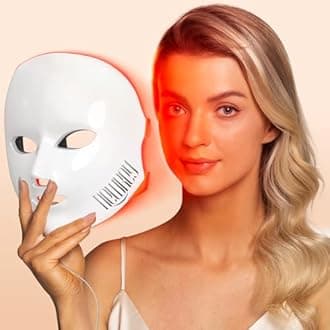 LED Face Mask Light Therapy,Red Light Therapy for Face Wrinkle Blue Light Therapy Mask for Face Acne,150LEDs,10 Min Auto Shut off, Wired