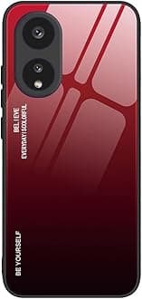 SEAHAI Case for OPPO A78 5G / OPPO A58 5G / OPPO A58X, Ultra Thin Gradient Color Tempered Glass Hard Back & Soft Silicone TPU Bumper Hybrid Shockproof Cover, Elegant Red