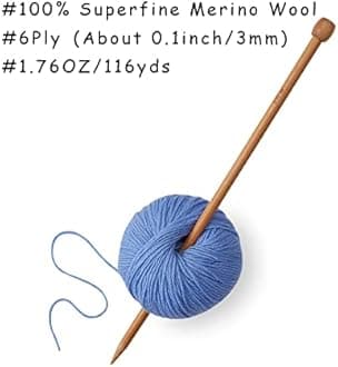 100% Merino Wool Yarn, 6-Ply Luxurious and Soft Yarn for Hand Knitting & Crocheting, 1.76 OZ/50g, 127 yds/116 Meters (Blue, 1 Ball)