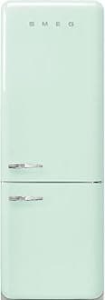 FAB38 Retro Style Refrigerator with Bottom Freezer – Made in Italy – Multiflow Cooling – LED Lighting – Glossy Finish – 3 Adjustable Glass Shelves - Pastel Green
