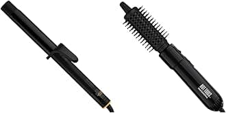Hot Tools Digital Salon Hair Curling Iron for Loose Curls and Waves (1-1/4 inch) & Hot Air Styling Brush for Styling and Touch Ups (1-1/2 inch)