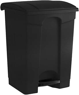 Plastic Garbage Bin with Foot Pedal, Hands-Free Garbage Can, Black, 18 Gallon Rectangular Step-On Commercial Trash Can for Restaurant/Office/Kitchen