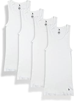 U.S. Polo Assn. Mens Tank Top - 4 Pack Undershirt White Cotton Ribbed Tank Top - Breathable Muscle Shirt (Sizes S-XL)