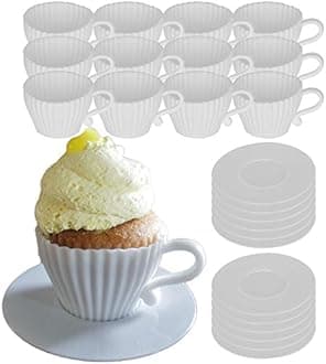 Evelots Silicone Baking Teacups With Saucers-Cupcake Mold-Tea Set-Reusable-24 PCS