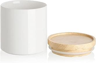 Kitchen Canisters Ceramic Food Storage Jar, Stackable Containers with Airtight Seal Wooden Lid for Serving Coffee Bean, Flour, Tea, Spice and More - 39 Fl Oz (White)