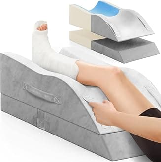 Leg Elevation Pillows, Wedge Pillow for After Surgery, Memory Foam Leg Support Adjustable, Comfort Care for Back Knee Hip Ankles Pain, Knee Pillow for Sleeping Blood Circulation Light Grey & White