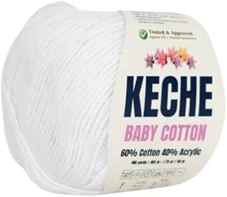 KECHECotton Yarn, 60% Cotton 40% Acrylic Yarn, Soft Cotton Yarn for Crochet and Knitting, Amigurumi Yarn 1 Skein/Ball 1.76 Oz (50g) / 180 Yrds (165m) - White