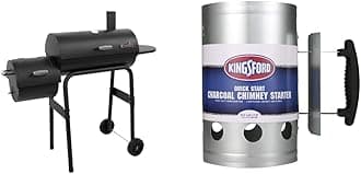 Char-Broil 12201570-A1 American Gourmet Offset Smoker, Black,Standard & Kingsford Heavy Duty Deluxe Charcoal Chimney Starter | BBQ Chimney Starter for Charcoal Grill and Barbecues