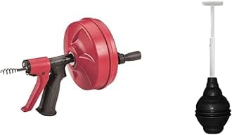 57043 1/4" x 25' Hybrid Drain Cleaner + Korky 96-4AM BeehiveMAX Toilet Plunger (1 Count)