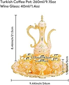 Metal Wine Glass Jug Set, Vintage European Exquisite Hip Flask Set Russian Style Drinking Cups Set Art Crafts Teapot Wine Pot Kit with Tray (Pink)