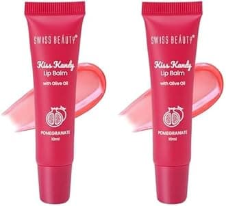 Kiss Kandy Lip Balm with Olive Oil | Moisturising | Non-Sticky | Soft & Smooth Lips | Shade - Pomegranate, 10ml (Pack of 2)
