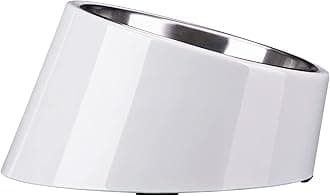 SuperDesign Mess Free 15° Slanted Bowl for Dogs and Cats, Tilted Angle Bulldog Bowl Dog Feeder, Non-Skid & Non-Spill, Easier to Reach Food S/0.5 Cup Gray