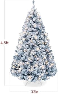 Best Choice Products Pre-Lit Ice Blue Christmas Tree, 4.5ft Artificial Flocked Full Fir Tree, Holiday Decoration w/ 200 Lights, 400 Branch Tips