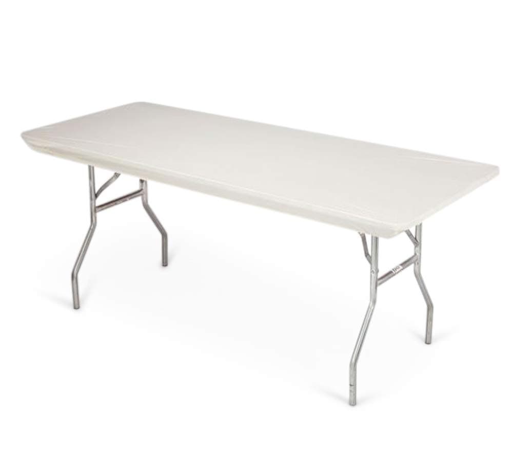 Kwik-Covers 6' Rectangle Plastic Table Covers 30" x 72", Bundle of 5 (Ivory)