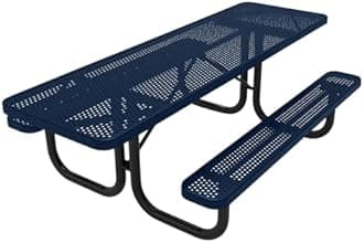 COATEDOUTDOORFURNITURE T8H2-P-TXTDBL Heavy Duty Rectangular Portable Picnic Table Handicap Accessible on Both Ends, 8 Ft, Textured Dark Blue, Made in America