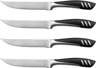 Premium Steak Knives Set of 4, Kitchen Knife Sets with Steel Blades for Precise Cutting, Lightweight Steak Knife Set Stainless Steel & Durable, Serrated Steak Knives Dishwasher Safe