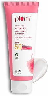 Plum Squalane&Vitamin E Dewy-Bright Sunscreen Spf 50 Pa+++|No White Cast,Lightweight,Non-Sticky|All Skin Types|Sunscreen For Women&Men|100% Vegan|50 G