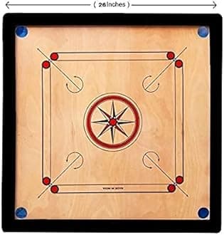 Hanzu Carrom Board Medium Size 26"X26" Inch Smooth Polish With Coin,Stricker, Powder Free, - For All Ages