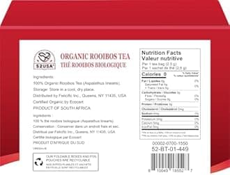 52USA Rooibos Tea Organic, 100 Tea bags, Pure Premuim Rooibos Tea, Naturally Sweet Herbal Tea, Caffeine Free Rooibos Tea, Farmed in South Africa, 9oz (250g)