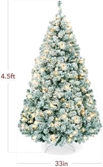 Best Choice Products Pre-Lit Sage Green Christmas Tree, 4.5ft Artificial Flocked Full Fir Tree, Holiday Decoration w/ 200 Lights, 400 Branch Tips