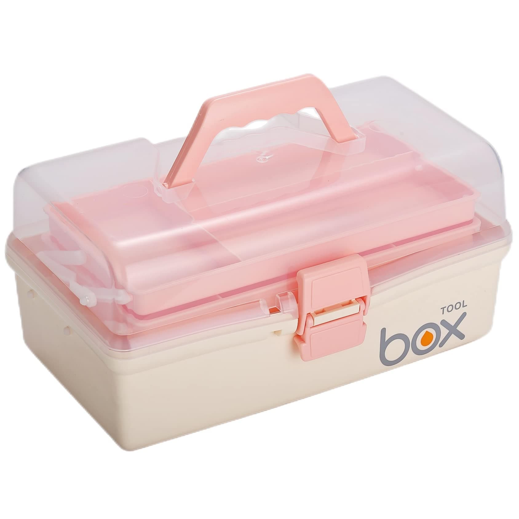 12'' Three-Layer Clear Plastic Storage Box/Tool Box, Multipurpose Organizer and Portable Handled Storage Case for Art Craft and Cosmetic (White)