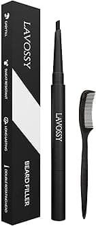 Beard Pencil Filler for Men - Long Lasting and Easy to Use Beard Pen with blending brush results in a sleek & natural look, Water/Sweat Proof filler (1 Count (Pack of 1), Black)