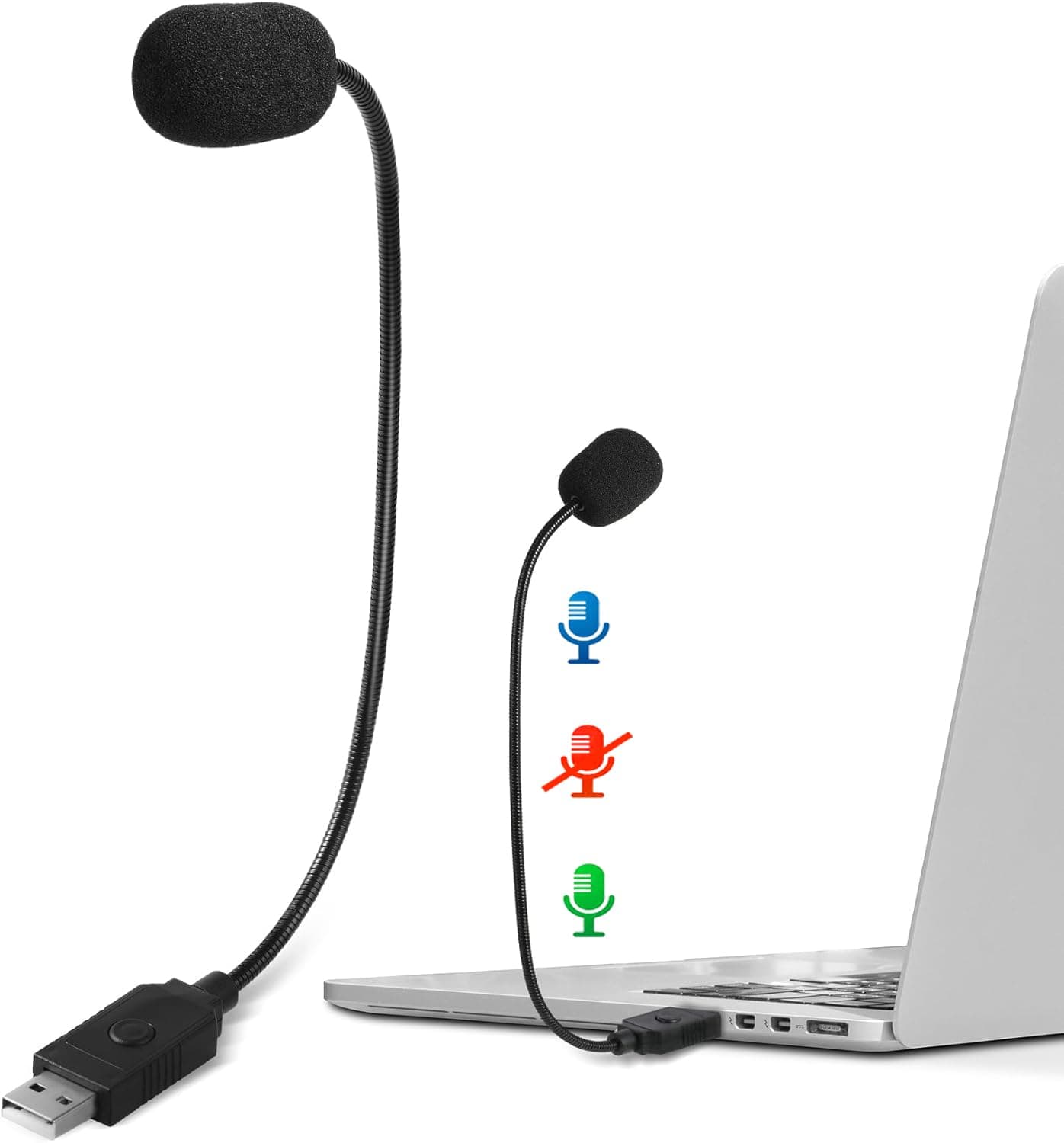 Mini USB Microphone for Laptop, External Desktop Computer Small Mic, Condenser Portable Mic with Gooseneck & Mute Button, Compatible With PC and Mac, Plug & Play, For Meeting, Call Voice (Black)