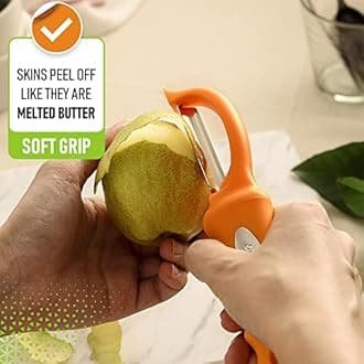 Spring Chef Premium Stainless Steel Swivel Potato Peelers for Kitchen, Metal Vegetable Peelers with Comfortable Handle for Apple, Cucumber, Veggie, Fruit, Carrot, Dishwasher Safe - Set of 2 - Mango