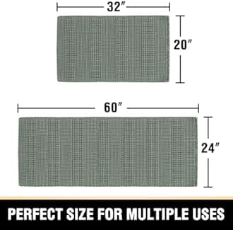 H.VERSAILTEX Waffle Bath Mat Super Absorbent Bathroom Mats Non Slip Bath Rugs for Bathroom Floor Machine Washable Ultra Soft Bathroom Rugs for Beside Tub, (32 x 20 Plus 24 x 60 - Inches, Lichen)