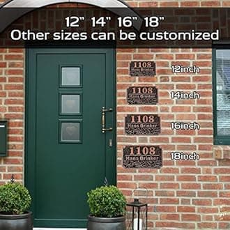 MORIDA Personalized Cast Address Sign House Number Home Address Plaque 12 Inch, Custom Steet House Number Sign, Metal or Acrylic Antique Brass for Outside Vintage