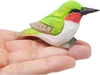 Selsela Hand-Carved Wooden Hummingbird Figurine - Ruby-Throated Gift Decoration, Handmade Bird Art Carved Small Animal Garden Statue.Miniature Wildlife Sculpture, Nature-Inspired Gift