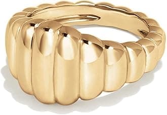 AllenCOCO 18k Gold Plated Croissant Chunky Band Ring, Ribbed Trendy Titanium Steel Statement Ring, Minimalist Dome Stackable Ring for Women and Men, No Gemstone