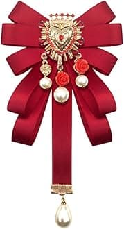 Retro Court style Crystal Ribbon Bow Tie Brooch Pins for Women Girls Victorian Cameo Bow Brooch Pre-Tied Bowknot Corsage Collar accessory