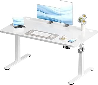 Electric Standing Desk 120x60cm Sit Stand Table Height Adjustable with Backpack Hook and Memory Smart Pannel, Home Office, White