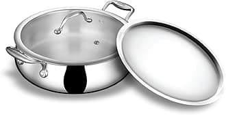 - Stahl Artisan Triply Stainless Steel 8.5L 32 cm Biryani Handi with Dual lid, Steel Lid for Dum & Glass Lid for Serving | Biryani Pot, Gas & Induction Compatible | Non-Toxic, Less Oil, Stick Resistant